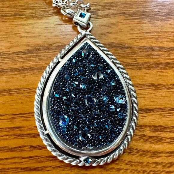 Brighton Blue Crystal Medley Teardrop Necklace w: Saying on Back NWOT - Picture 4 of 10